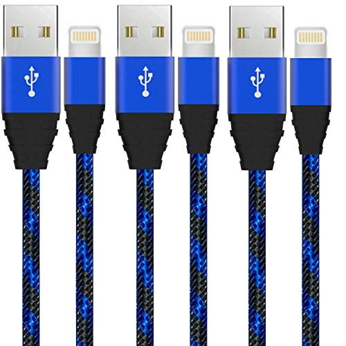 Black 3M CableCord 10 Feet Nylon Braided USB Lightning Charging Cable/Data Sync USB Compatible for iPhoneX Case/8/8 Plus/7/7 Plus/6/6s Plus,iPad Mini 3-Pack 